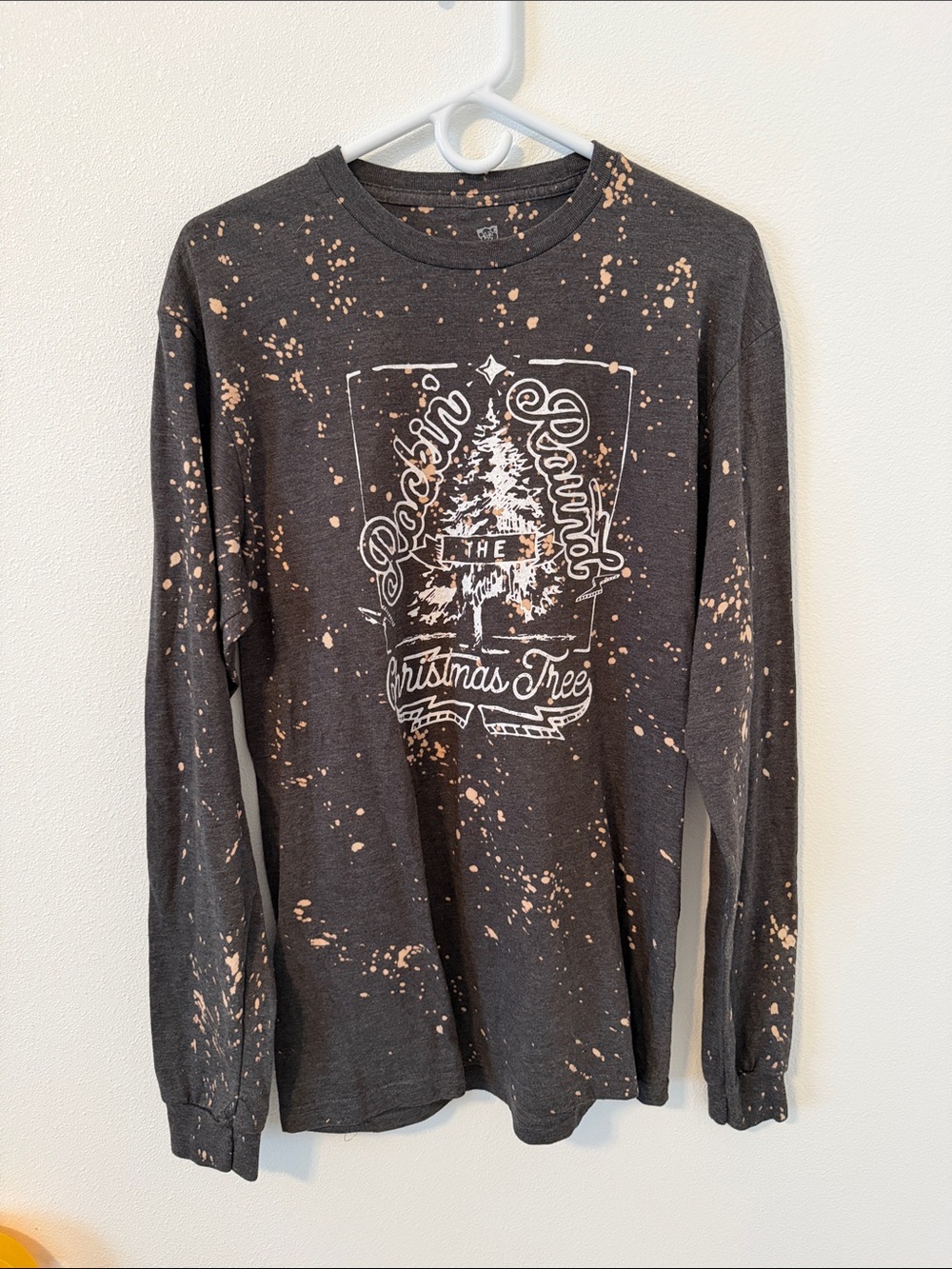 Southern Bliss Black Bleach-Splatter Graphic Long Sleeve Tee - Christmas